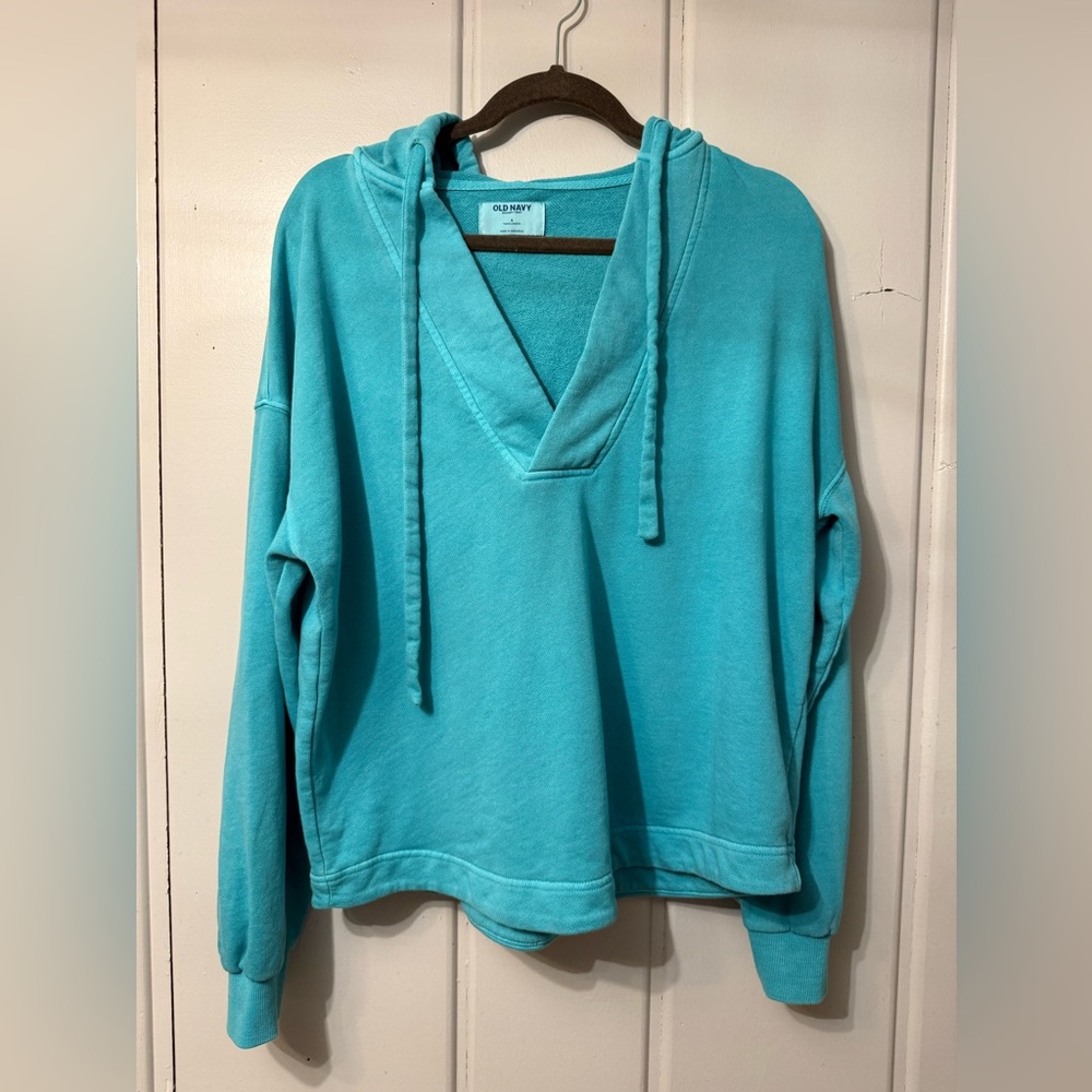 Old Navy Aqua V-Neck Hoodie